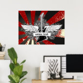 エレキギターとウィング白黒レッドポスター ポスター (ホームオフィス)