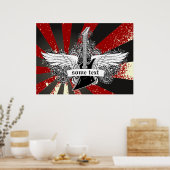 エレキギターとウィング白黒レッドポスター ポスター (キッチン)