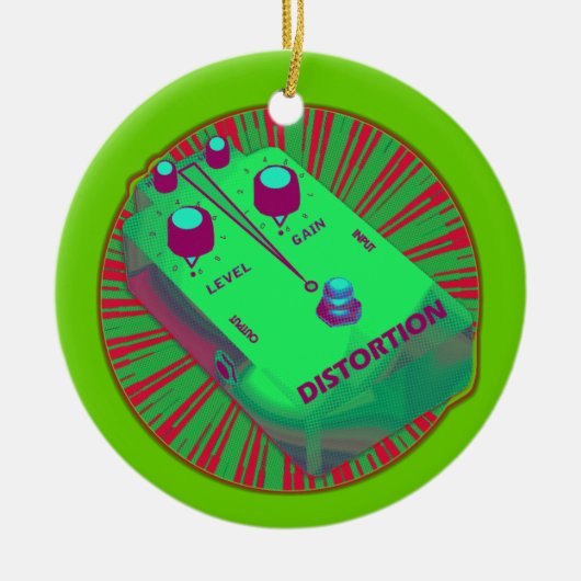 エレキギターのゆがみのペダルの緑の赤 セラミックオーナメント (正面)