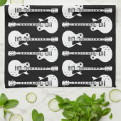 エレキギターのグラフィック（白） キッチンタオル (折り畳み)