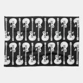 エレキギターのグラフィック（白） キッチンタオル (横)