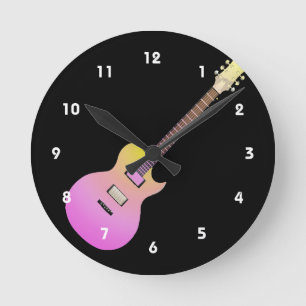 エレキギターのピンクの黄色gradient.png ラウンド壁時計