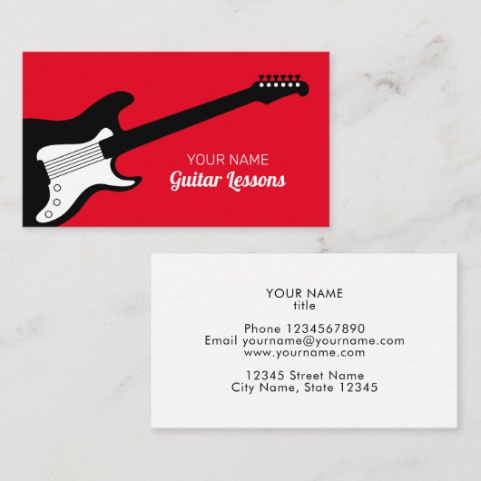 エレキギターのレッスンの名刺テンプレート 名刺 (正面/裏面)