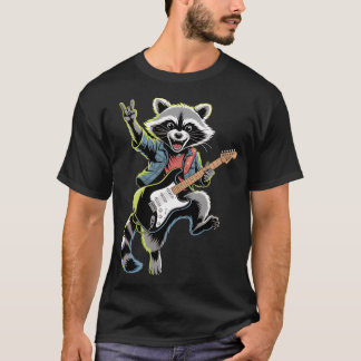 エレキギターのロックなアライグマ ヴィンテージ家族 Tシャツ