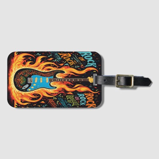 エレキギターの創造性鮮やかを燃やす ラゲッジタグ (正面横)