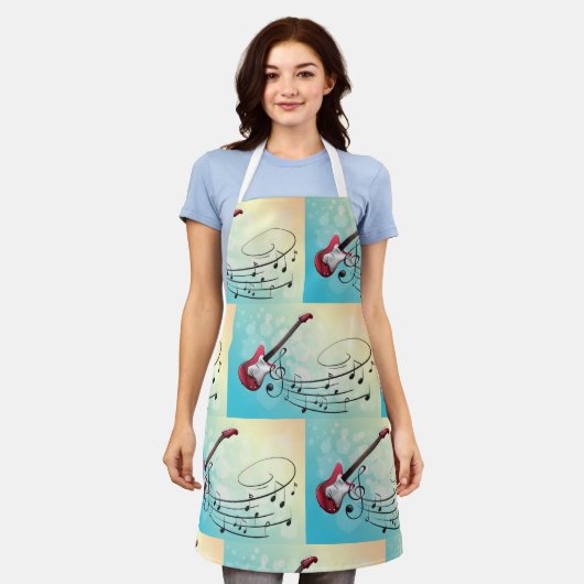 エレキギターの音符 エプロン (着用した状態)