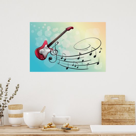 エレキギターの音符 ポスター (キッチン)