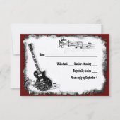 エレキギターの黒の赤い音楽RSVP 出欠カード (正面)