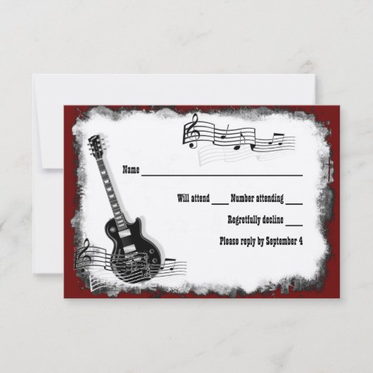 エレキギターの黒の赤い音楽RSVP 出欠カード (正面)