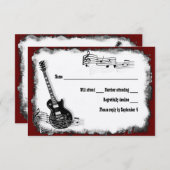 エレキギターの黒の赤い音楽RSVP 出欠カード (正面/裏面)