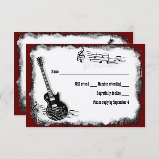 エレキギターの黒の赤い音楽RSVP 出欠カード (正面/裏面)
