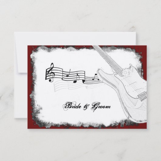 エレキギターの黒の赤く白い音楽RSVP 出欠カード (裏面)