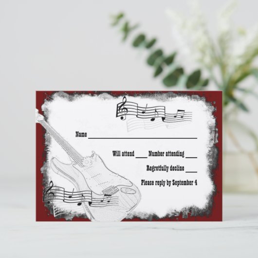 エレキギターの黒の赤く白い音楽RSVP 出欠カード (スタンド正面)