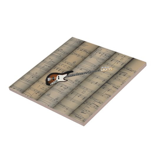 エレキギターの~によって転がられる楽譜の背景 タイル (側面)