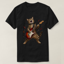 エレキギターを弾くロックな猫 Tシャツ