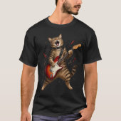 エレキギターを弾くロックな猫 Tシャツ (正面)