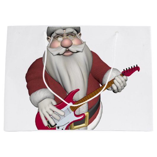 エレキギターを演奏しているサンタクロース ラージペーパーバッグ (正面)