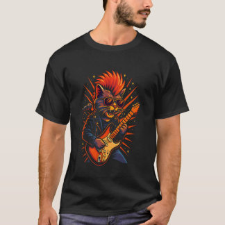 エレキギターを演奏する猫、ロックミュージックが大好き Tシャツ