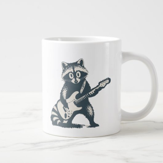 エレキギターを演奏する面白いアライグマ ジャンボコーヒーマグカップ (右)
