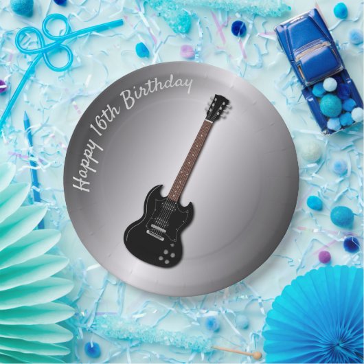 エレキギターカスタム誕生日ボ10代のイプレート ペーパープレート (パーティー)