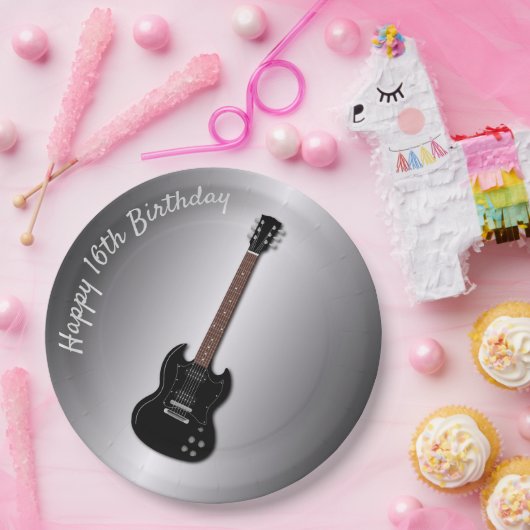 エレキギターカスタム誕生日ボ10代のイプレート ペーパープレート (パーティー)