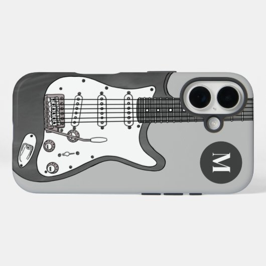 エレキギターグレー白黒モノグラムイニシャル Case-Mate iPhoneケース (裏面 (横))