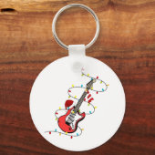 エレキギターサンタクロース音楽クリスマス恋人 キーホルダー (正面)