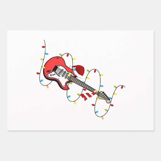 エレキギターサンタクロース音楽クリスマス恋人 ラッピングペーパーシート (正面)