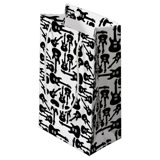 エレキギターパターン音楽をテーマにしたカスタムカラー スモールペーパーバッグ (正面アングル)