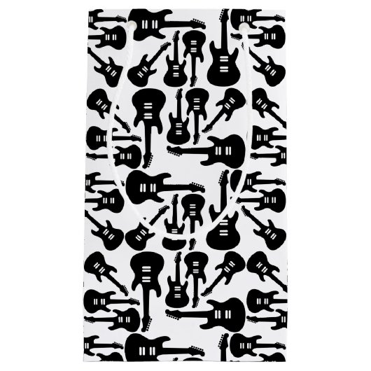 エレキギターパターン音楽をテーマにしたカスタムカラー スモールペーパーバッグ (正面)