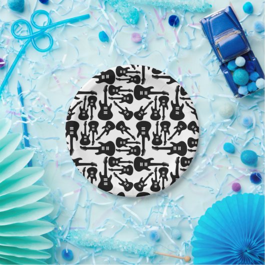 エレキギターパターン音楽をテーマにしたカスタムカラー ペーパープレート (パーティー)