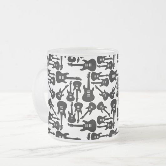 エレキギターパターン音楽主題カスタム色 フロストグラスマグカップ (正面左)