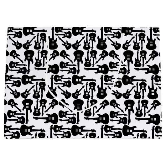 エレキギターパターン音楽主題カスタム色 ラージペーパーバッグ (正面)