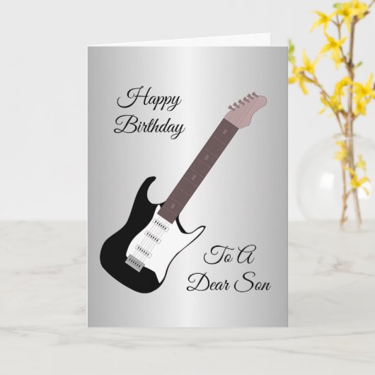 エレキギターパーソナライズされたソン誕生日カード カード (黄色い花)
