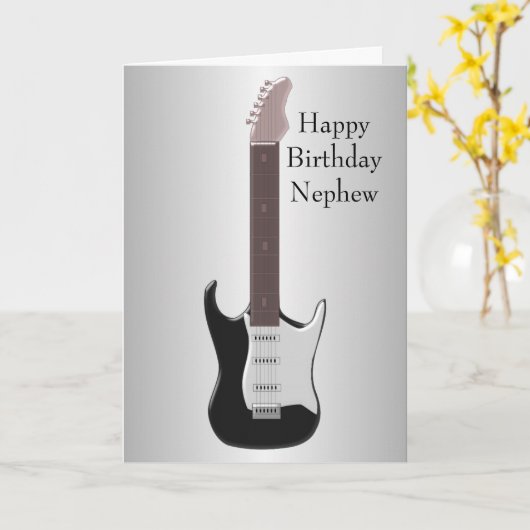 エレキギターパーソナライズされた甥誕生日 カード (黄色い花)