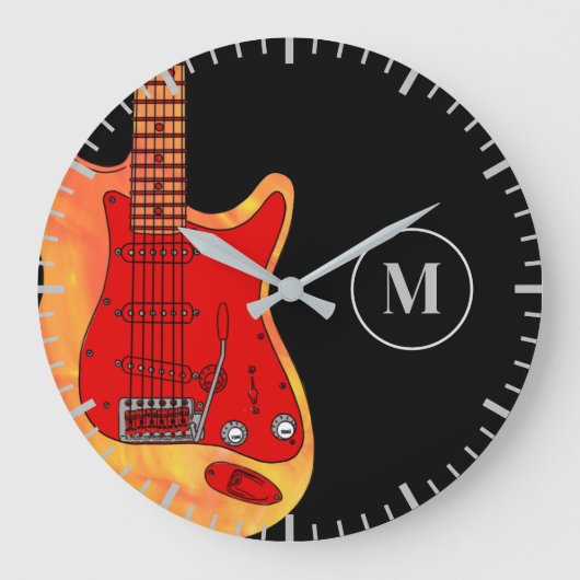 エレキギターパーソナライズされた ラージ壁時計 (正面)