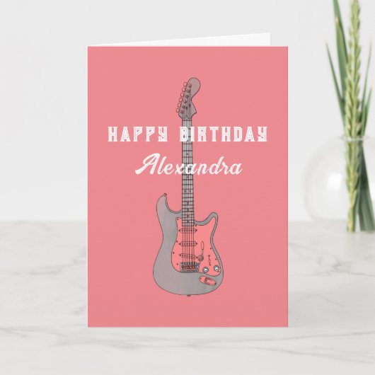 エレキギターピンクギタリスト女子誕生日カード カード (正面)
