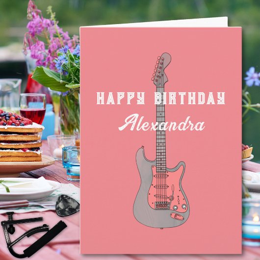 エレキギターピンクギタリスト女子誕生日カード カード