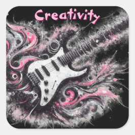 エレキギターピンクブラックミュージックギター スクエアシール