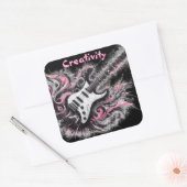 エレキギターピンクブラックミュージックギター スクエアシール (封筒)