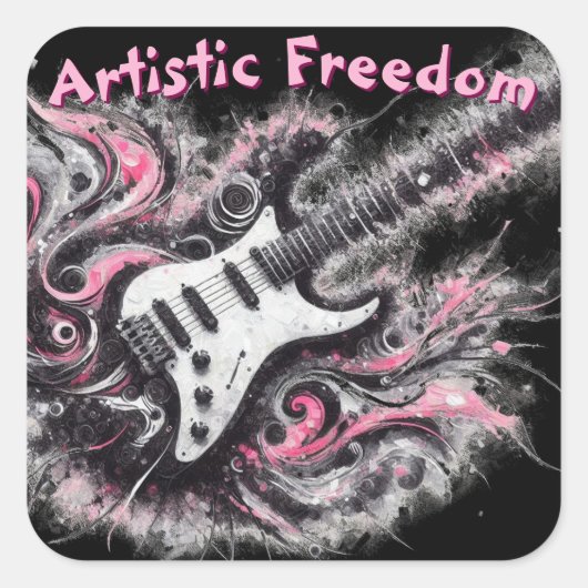 エレキギターピンクブラックミュージックギター スクエアシール (正面)