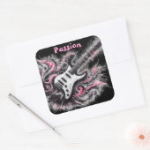 エレキギターピンクブラックミュージックギター スクエアシール (封筒)