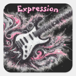 エレキギターピンクブラックミュージックギター スクエアシール