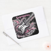 エレキギターピンクブラックミュージックギター スクエアシール (封筒)