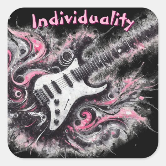 エレキギターピンクブラックミュージックギター スクエアシール (正面)