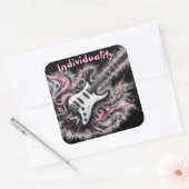 エレキギターピンクブラックミュージックギター スクエアシール (封筒)