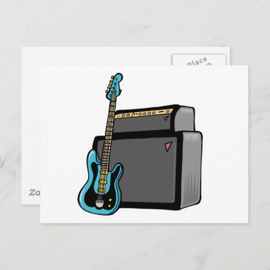 エレキギターベースとアンプ ポストカード (正面/裏面)