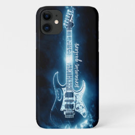 エレキギターミュージシャンブルーブラックタイポグラフィiPh iPhone 11 ケース