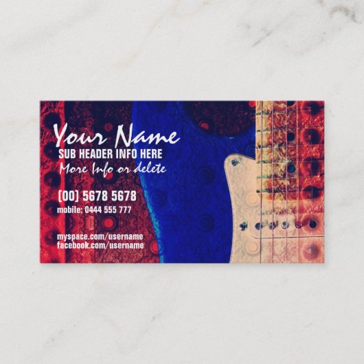 エレキギターレッド/ブルーミュージックビジネスカード 名刺 (正面)