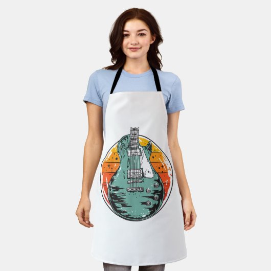 エレキギターレトロサンセットヴィンテージミュージックバンドGU エプロン (着用した状態)